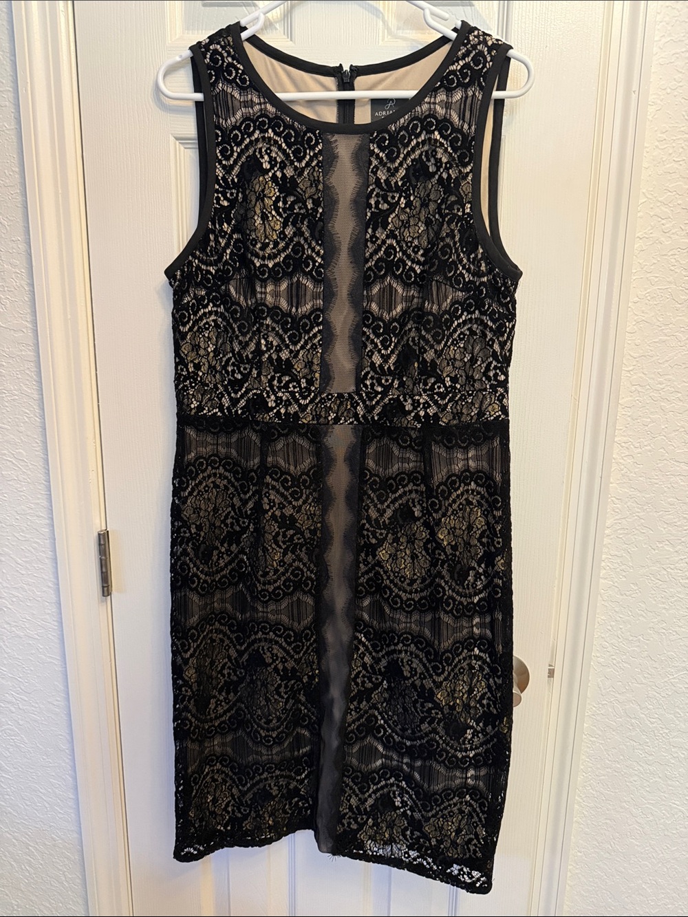 Adrianna Papell Black Lace Dress with Nude Lining